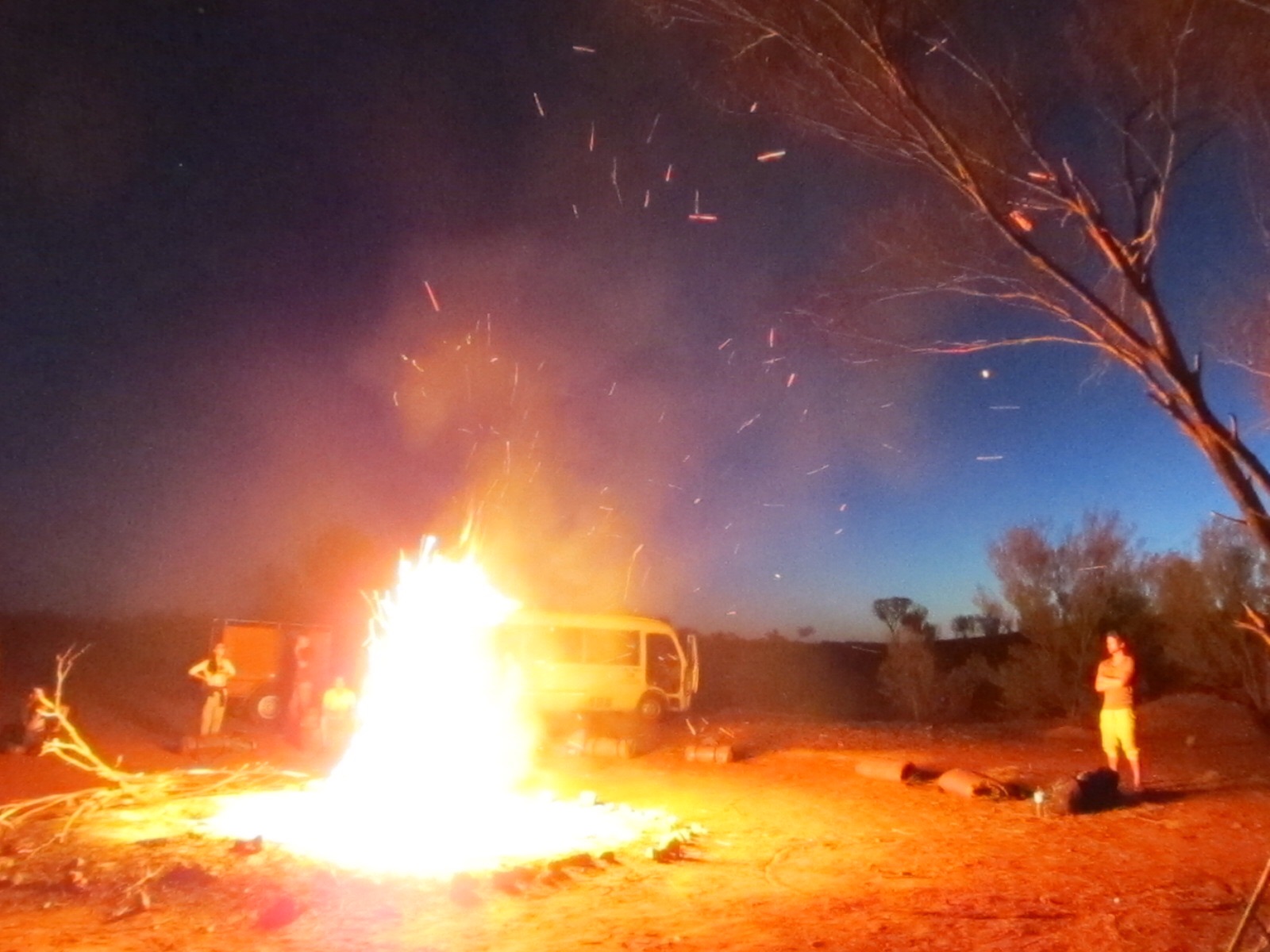 Building a big fire in the outback. No bushfires reported afterwards.