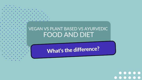 Header image with title: vegan vs plant based vs Ayurvedic food and diet